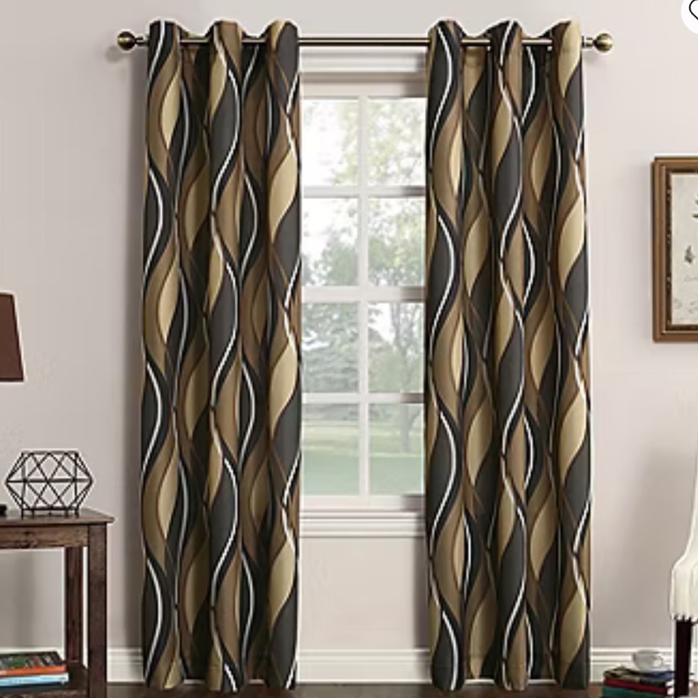 3 Lichtenberg Intersect Grommet 48”x84”char Light-Filtering SingleCurtain Panels